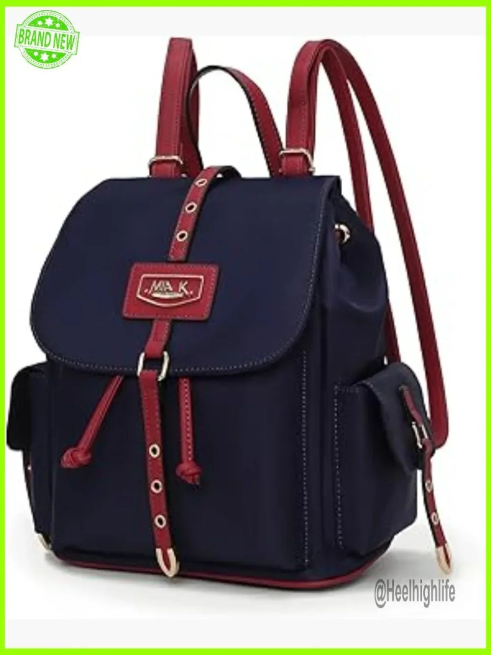 Lightweight Nylon Travel Backpack with Vegan Leather Trim, Adjustable Straps